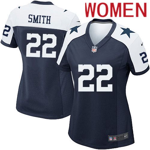 Women Dallas Cowboys 22 Emmitt Smith Nike Navy Alternate Game Team NFL Jersey